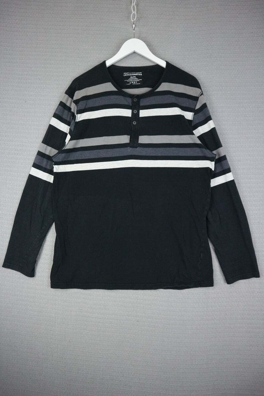 Denver Hayes Cotton Henley Stripe Longsleeve Vintage 2XL